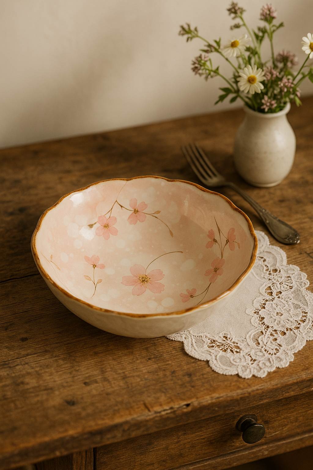 Assiettes creuses céramique japonais rétro motif floral 19cm - vue 3 sur 3