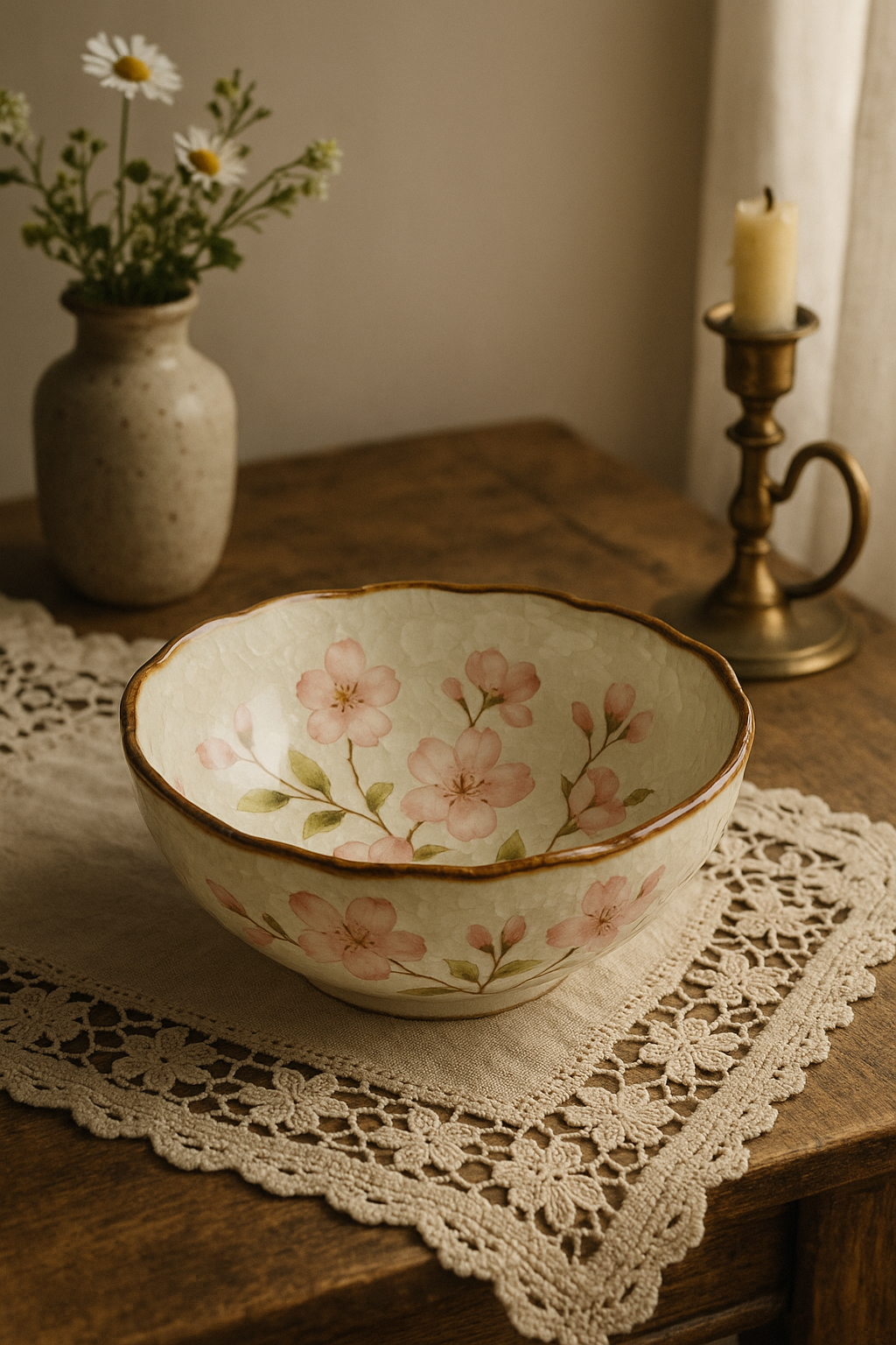 Assiettes creuses ceramique style japonais motif floral - vue 3 sur 3