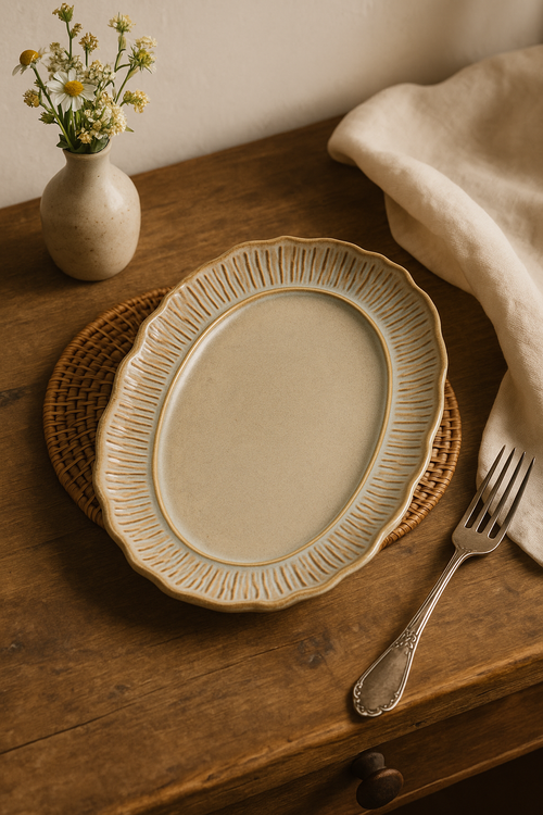 Assiettes plates ceramique relief retro style restaurant