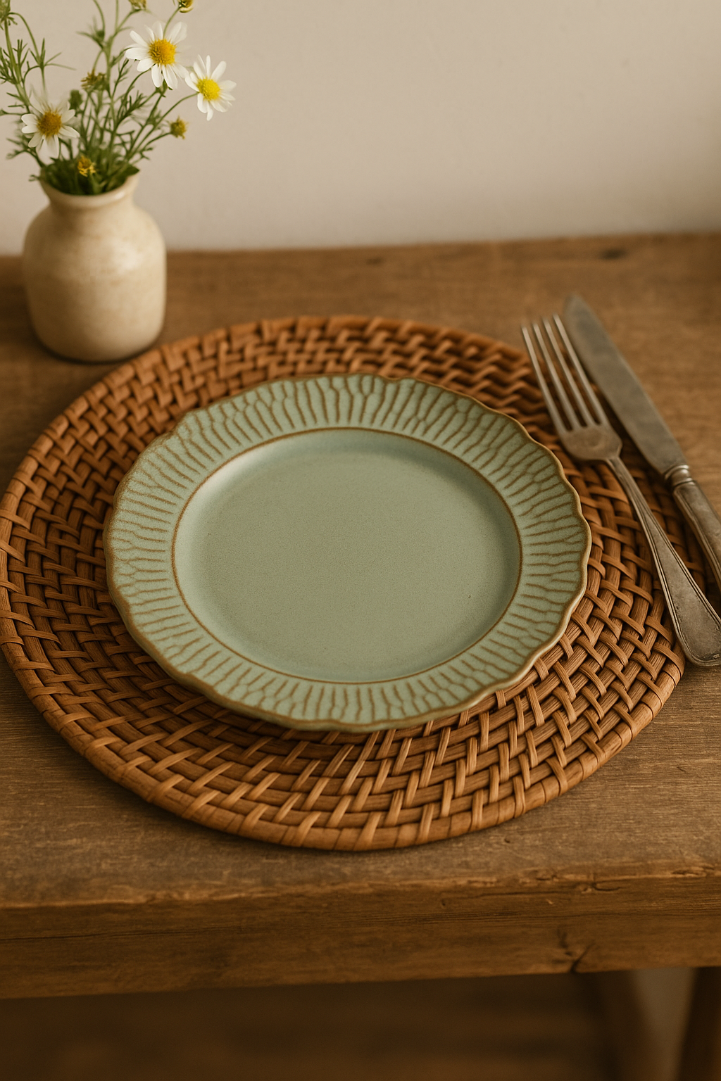 Assiettes plates céramique relief style rétro restauration - vue 3 sur 3