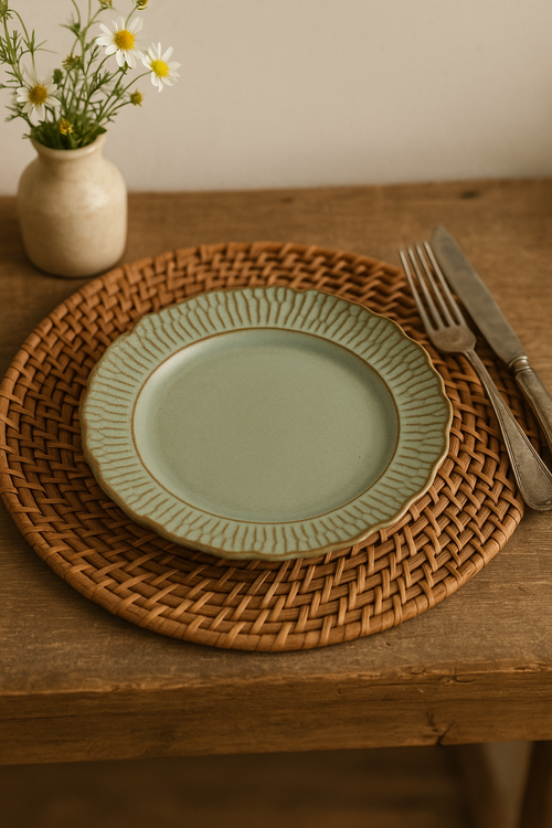Assiettes plates céramique relief style rétro restauration