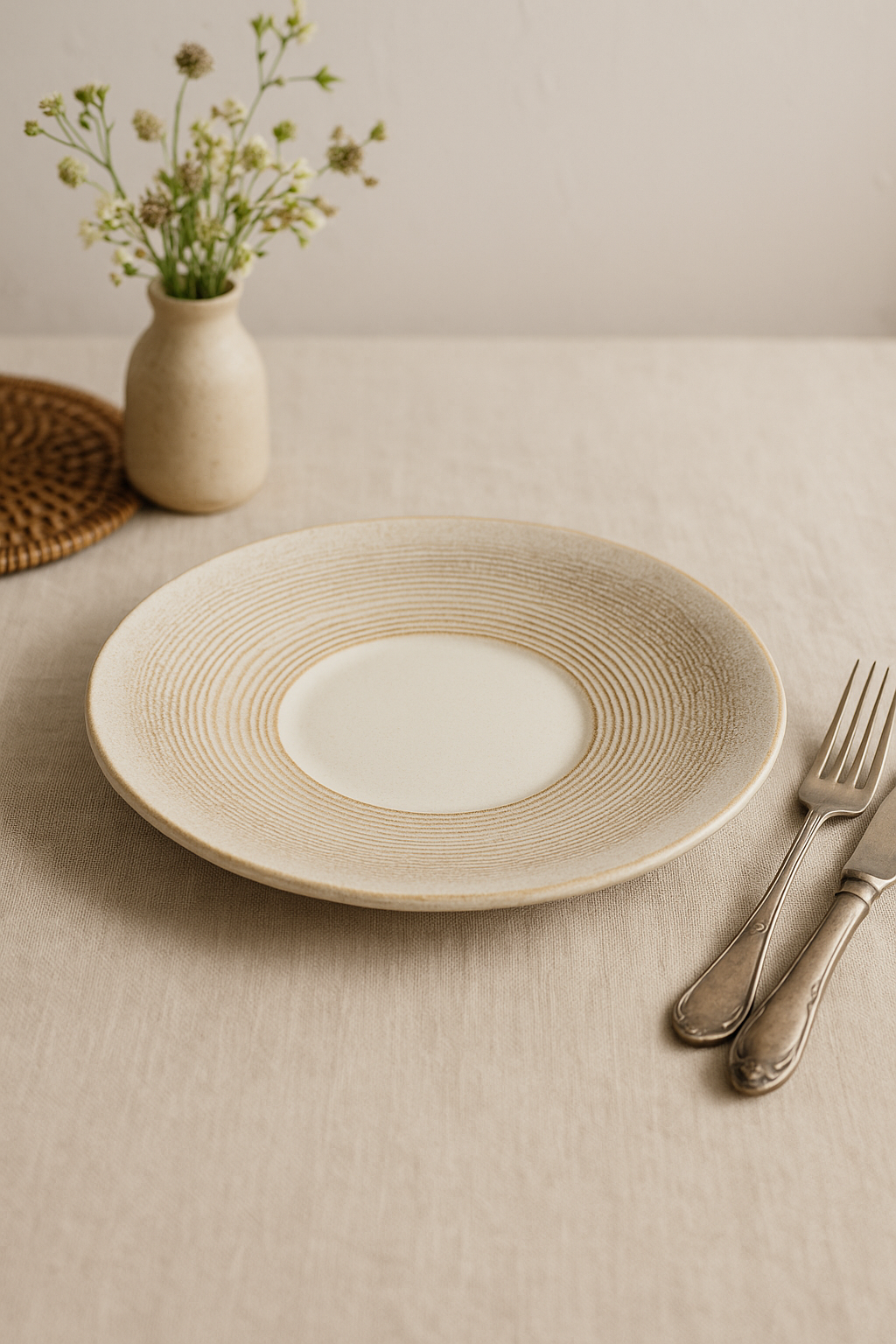 Assiettes plates ceramique rondes style japonais minimaliste - vue 3 sur 3