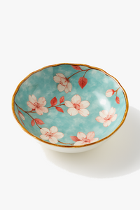 Deep ceramic dinner plates with Japanese-style floral motifs