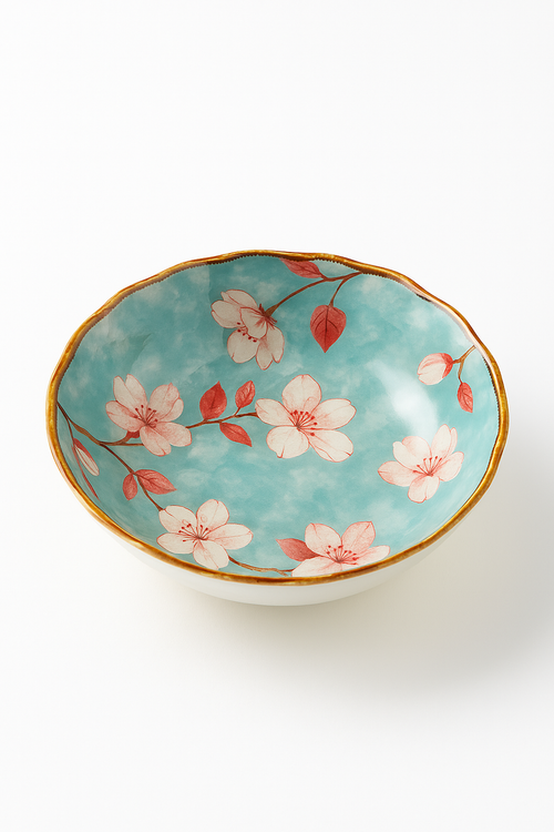 Assiettes plates creuses céramique style japonais motifs floraux - vue 2 sur 2