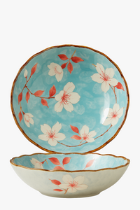 Assiettes plates profondes céramique style japonais floral 18cm