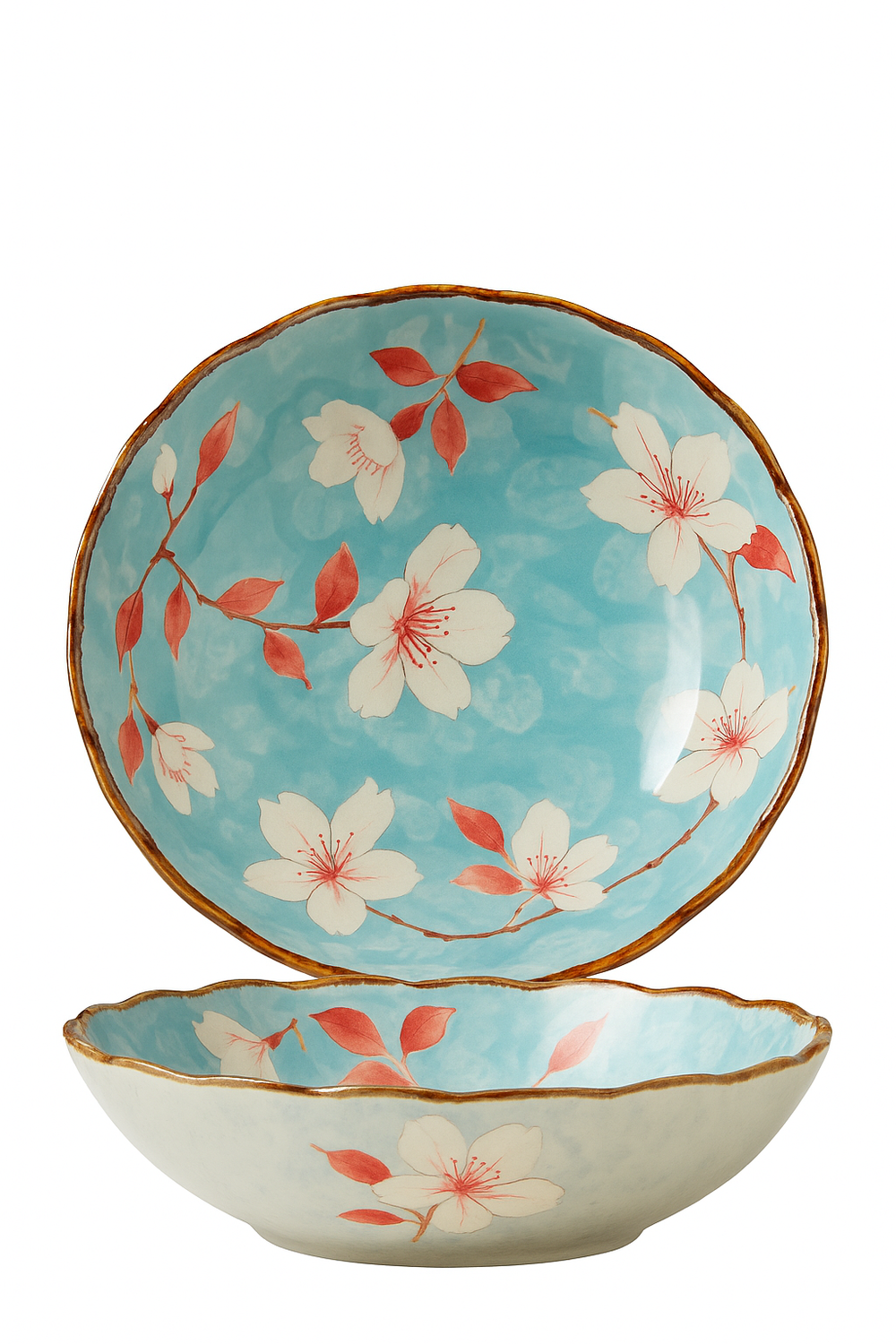 Assiettes plates profondes céramique style japonais floral 18cm