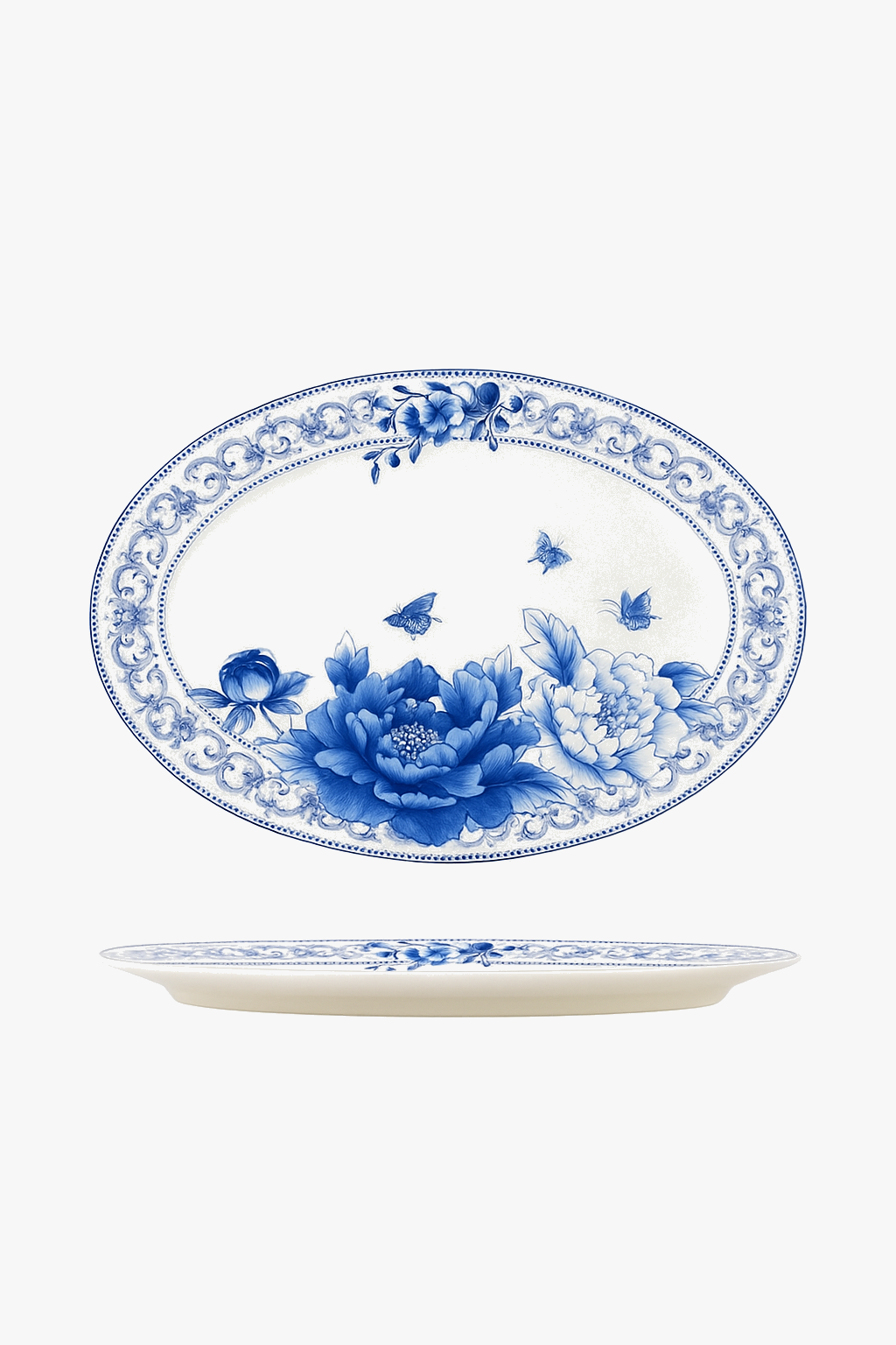 Assiettes porcelaine style chinois motif floral poisson