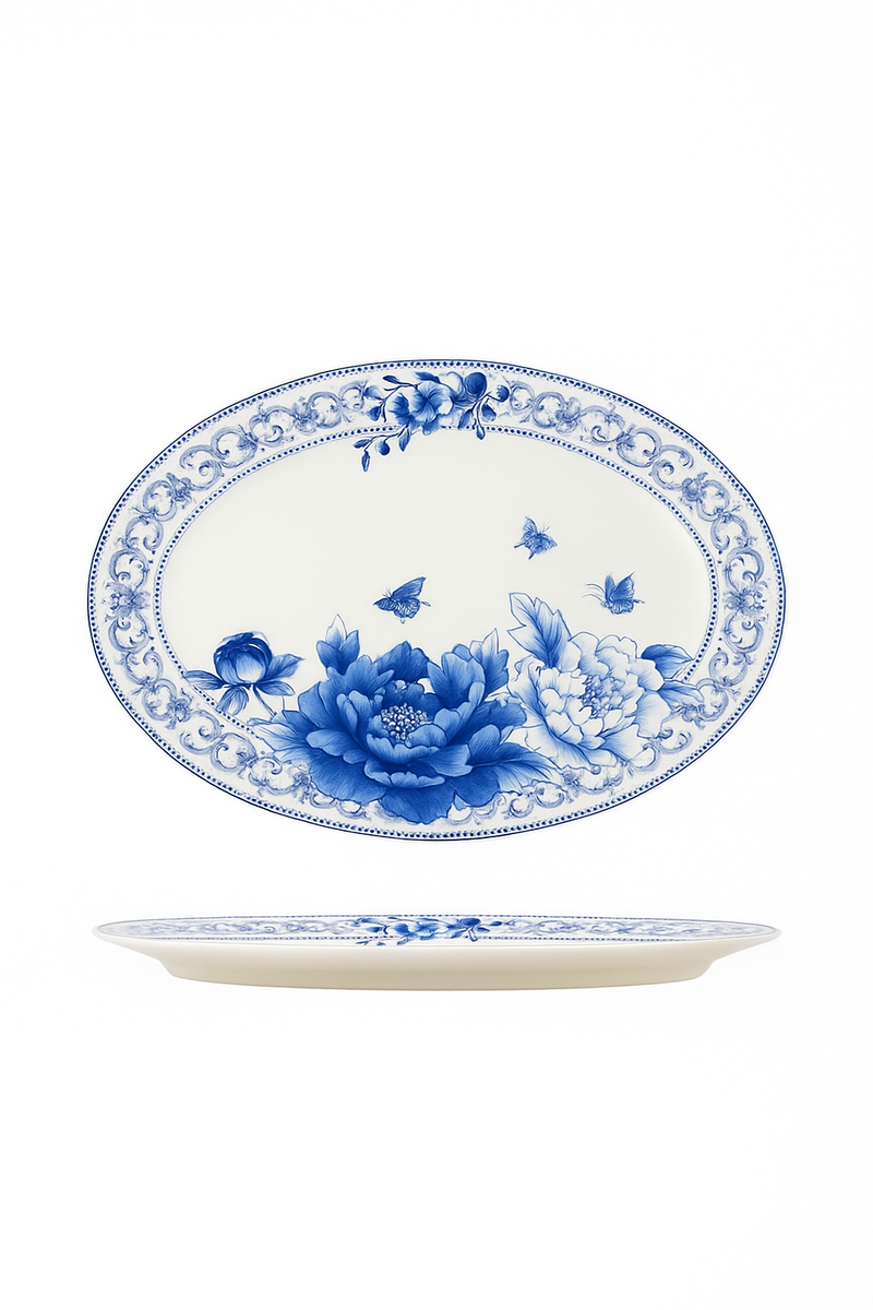 Assiettes porcelaine style chinois motif floral poisson