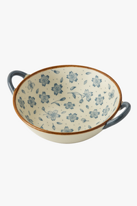 Japanese ceramic noodle bowl with floral design 19 cm