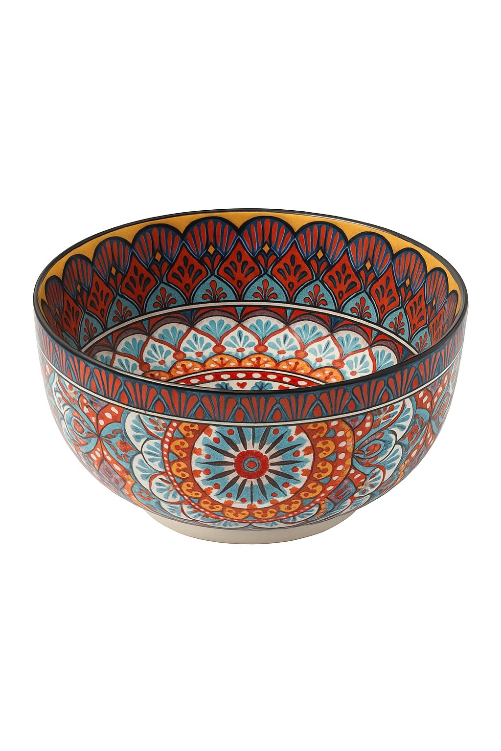 bol ceramique vintage motif ethnique peint main polyvalent - vue 2 sur 2