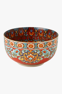 Vintage hand-painted ceramic bowl with ethnic motif, multi-purpose