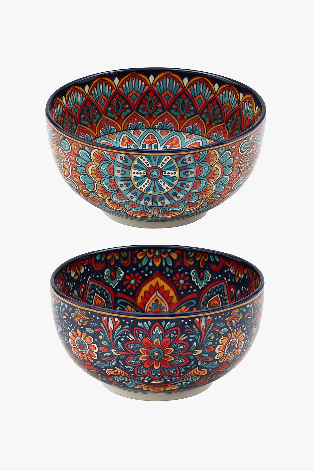 Vintage hand-painted ceramic bowl with ethnic motifs, versatile use