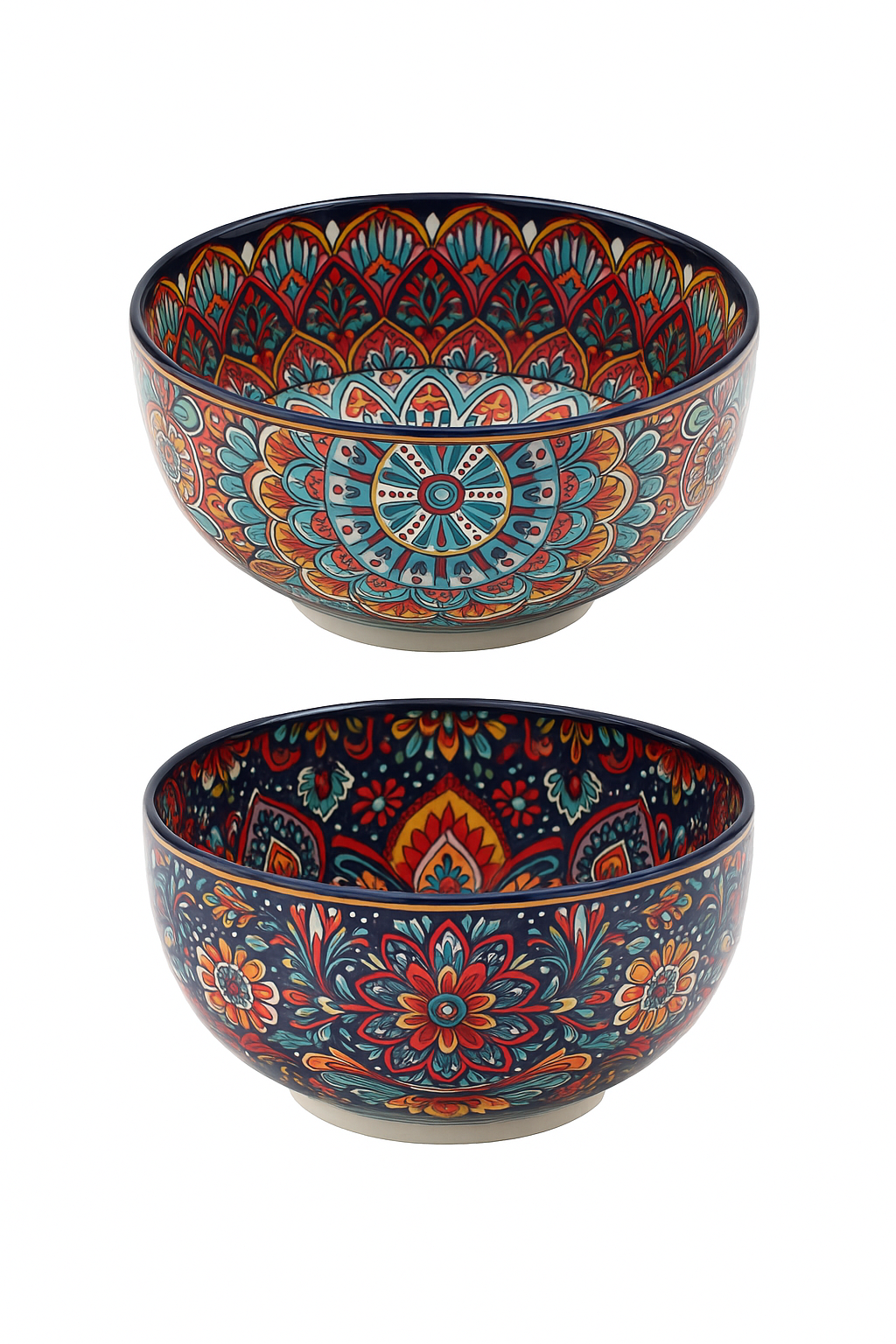 Bol ceramique vintage peint main motifs ethniques polyvalent - vue 2 sur 2