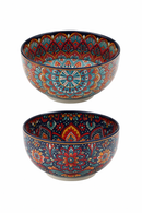 Bol ceramique vintage peint main motifs ethniques polyvalent