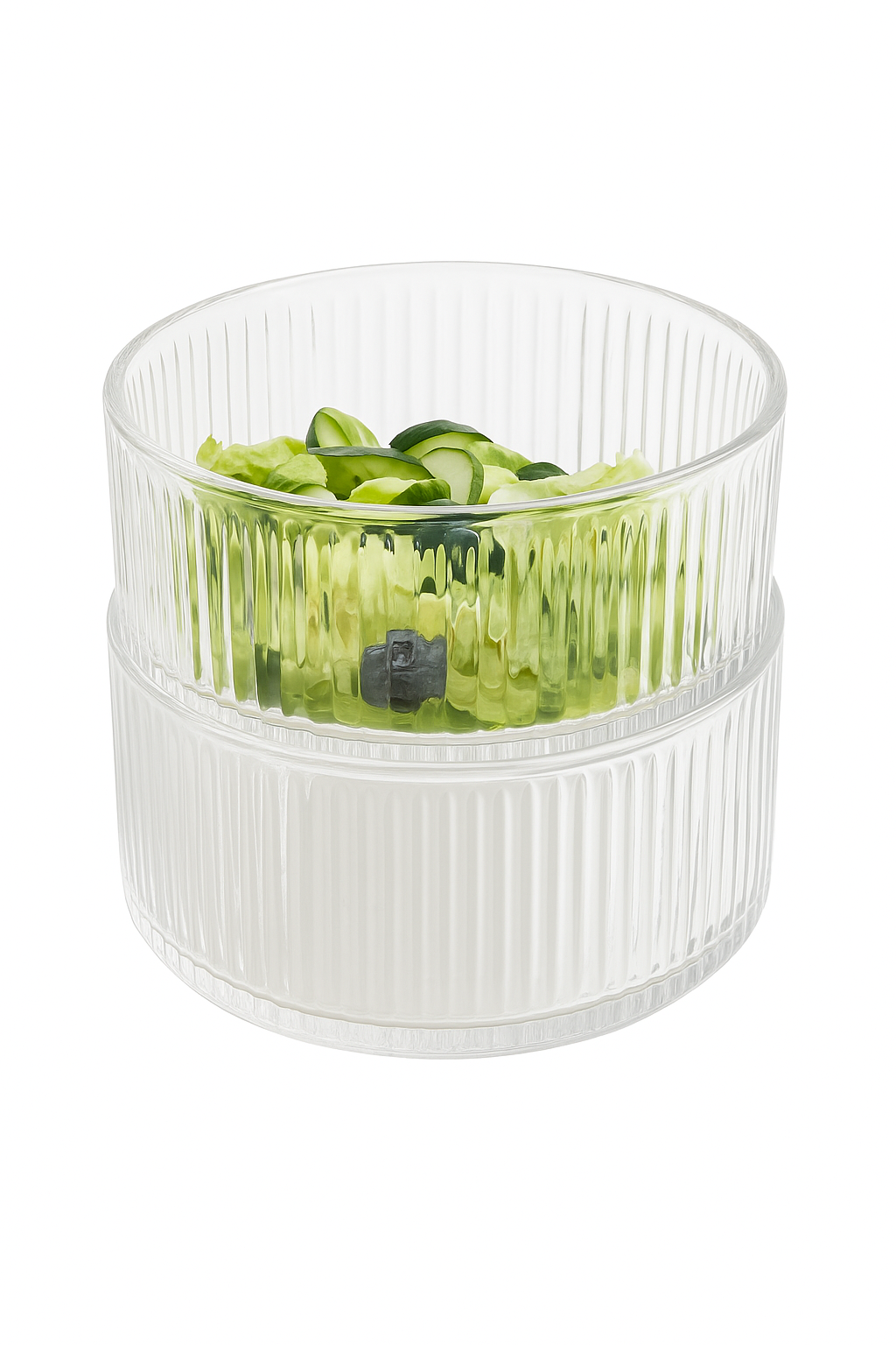 Bol en verre rayé design pour salades desserts - vue 2 sur 2