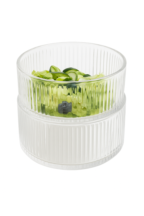 Bol en verre rayé design pour salades desserts - vue 2 sur 2