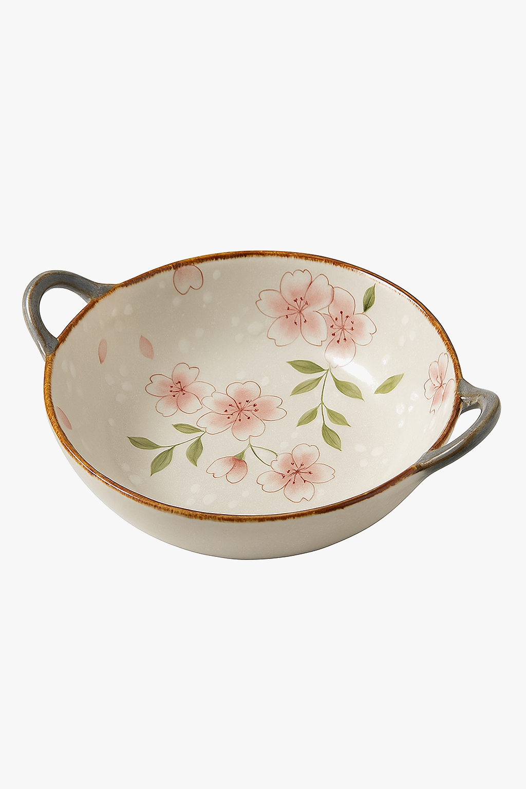 Japanese ceramic bowl with handle floral motif 19cm