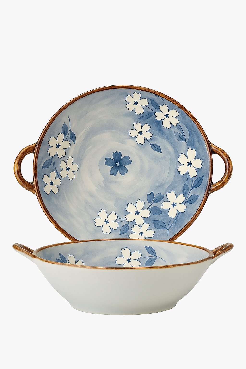 Bol japonais ceramique 19 cm anse motif floral