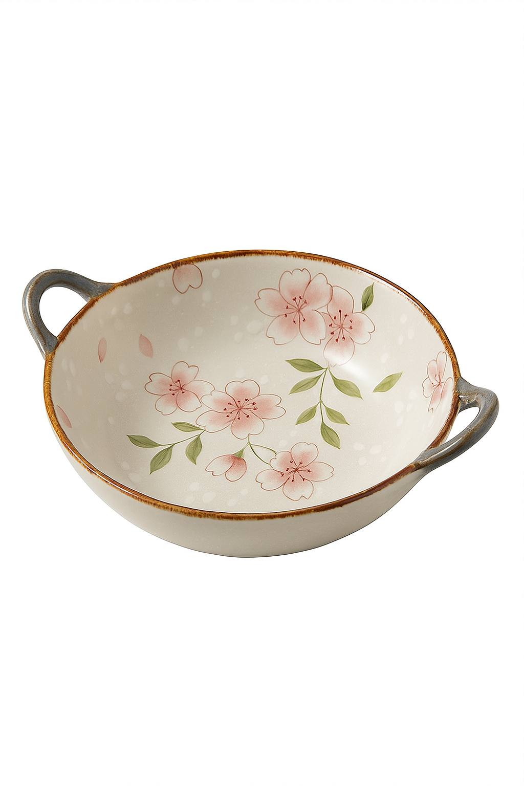 Bol japonais céramique anse motif floral 19cm