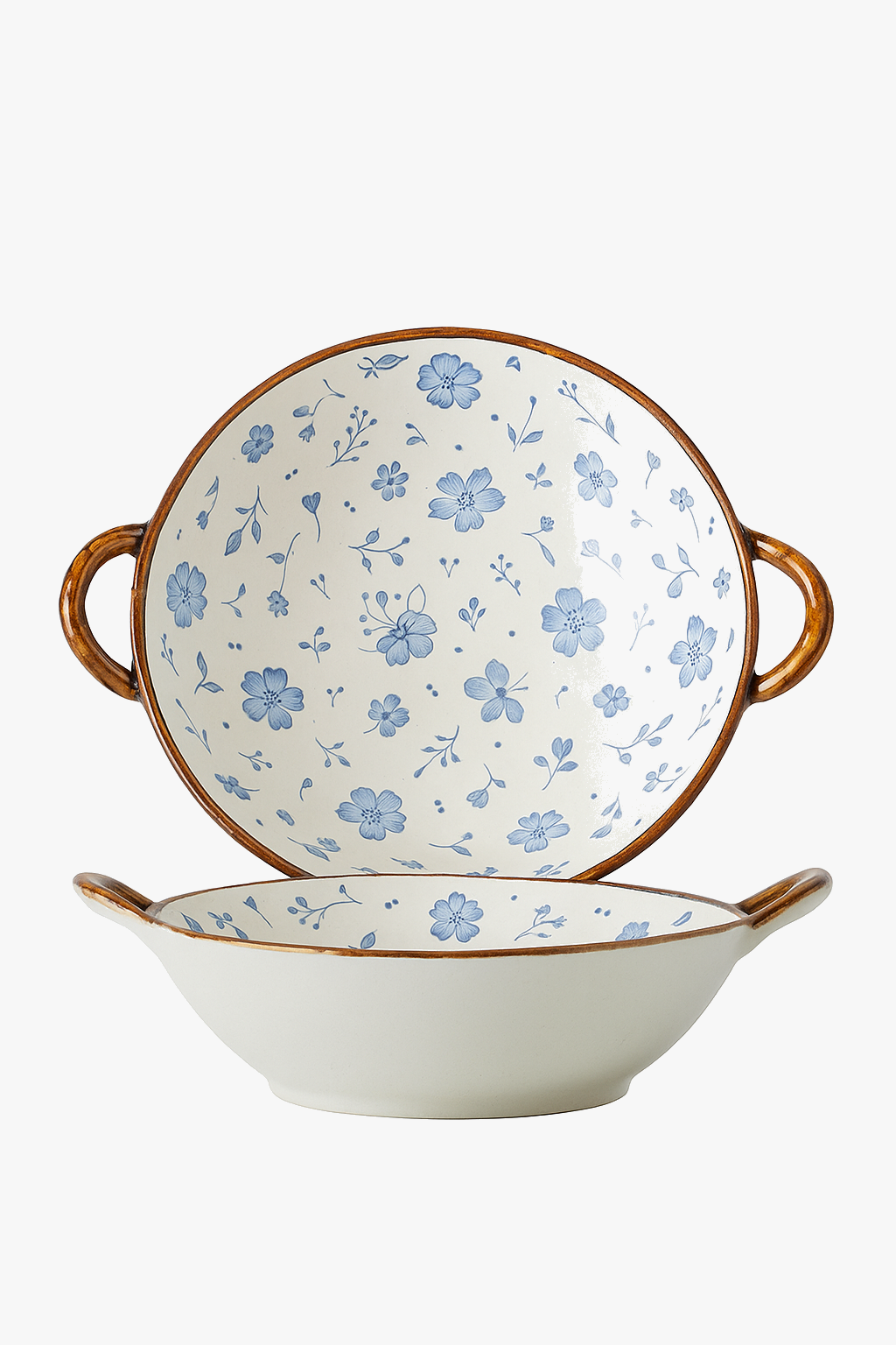 Japanese floral ceramic bowl with handle