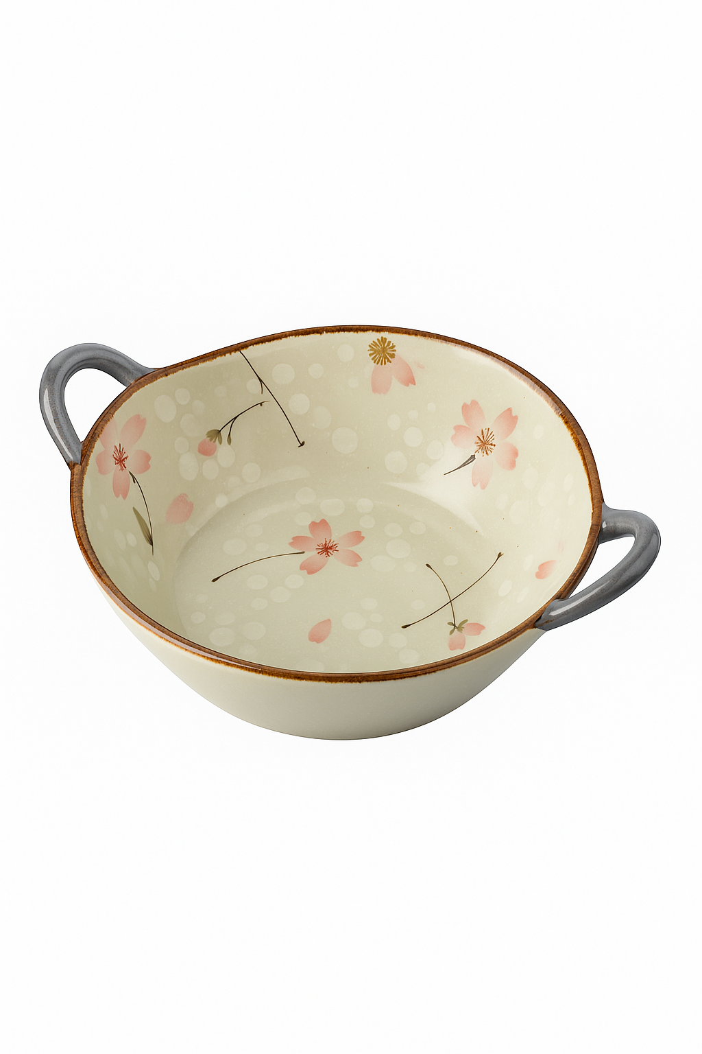 Bol japonais en céramique avec anse motif floral