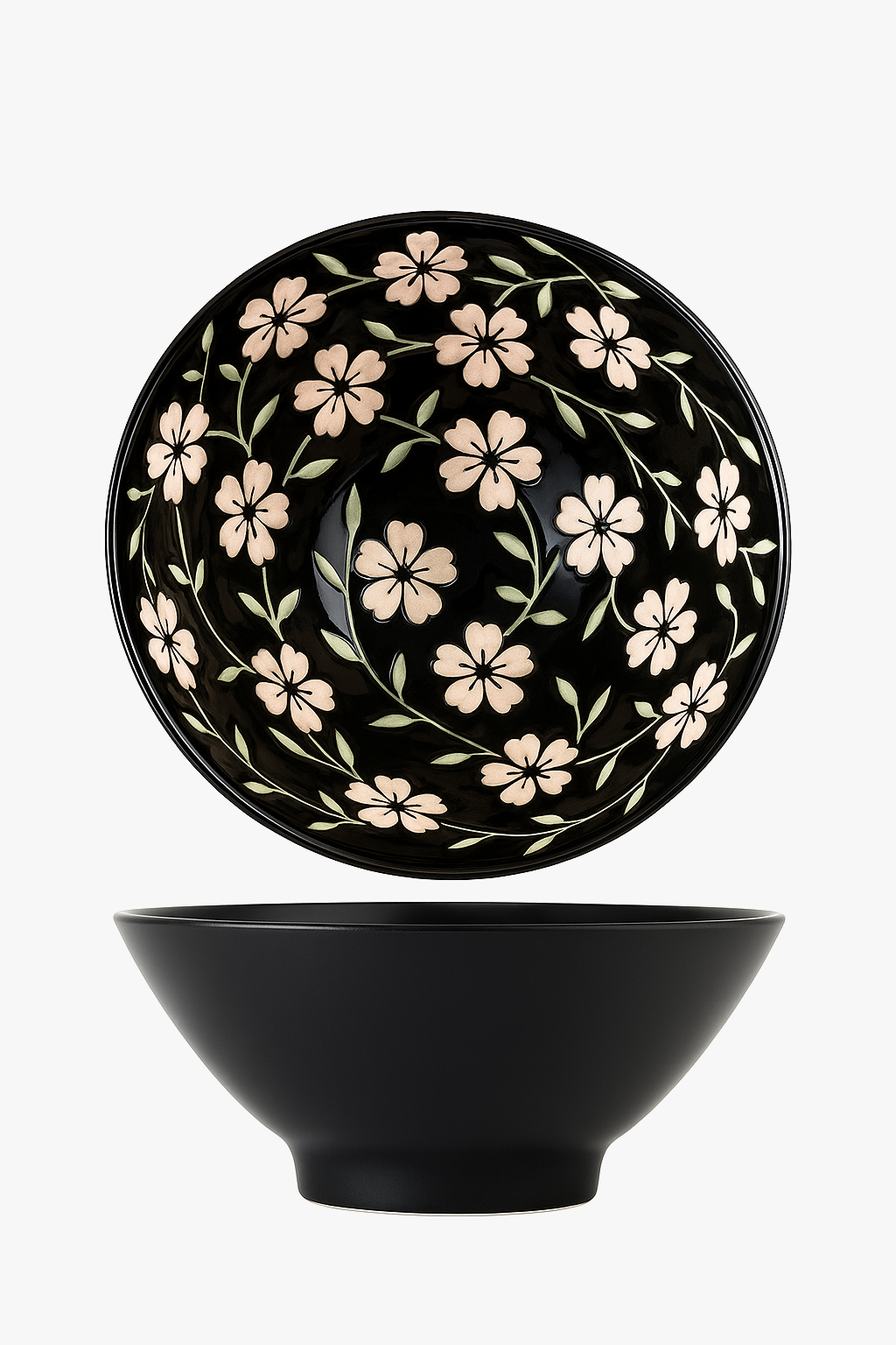 Japanese ceramic ramen bowl with floral motif 1.2l