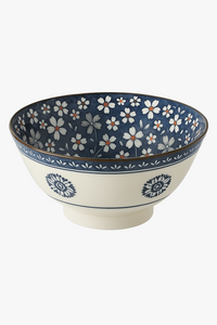 Japanese ceramic ramen bowl with floral pattern, large 1.2l capacity