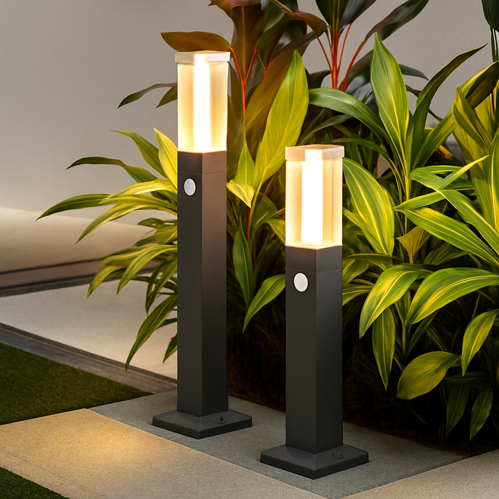 bornes lumineuses led étanches avec détecteur de mouvement pour jardin extérieur