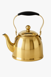 Stainless steel kettle with floral motif, removable infuser and insulated handle