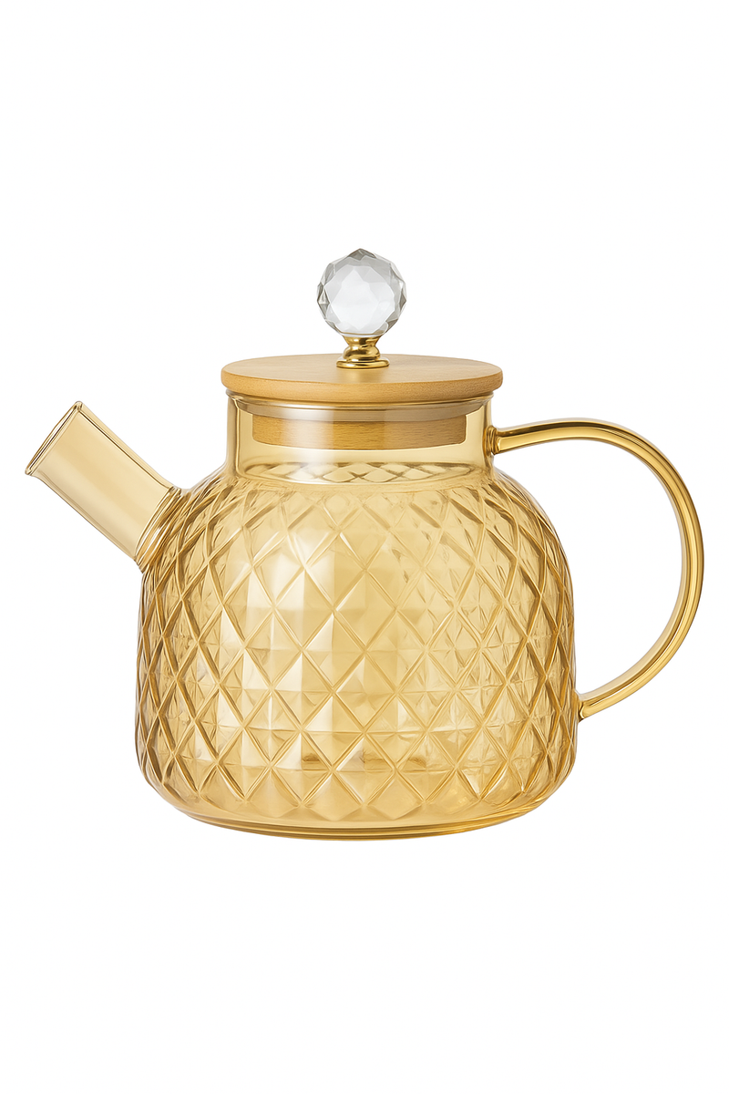 Bouilloire verre couvercle bambou filtre amovible 1l infusions