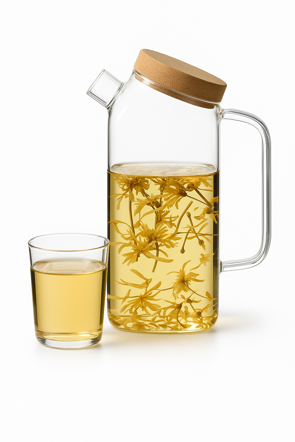 Bouilloire verre couvercle bois style floral resistante chaleur