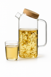 Bouilloire verre couvercle bois style floral resistante chaleur
