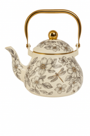 bouilloire vintage en émail motif floral poignée dorée