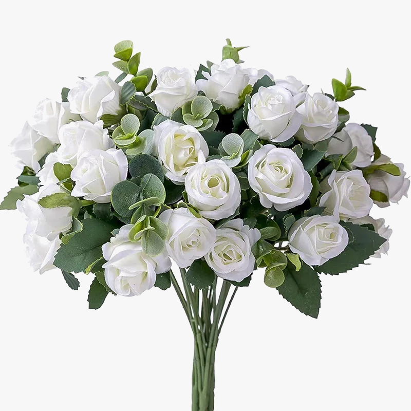 bouquet de roses artificielles avec eucalyptus et pivoine décoratif