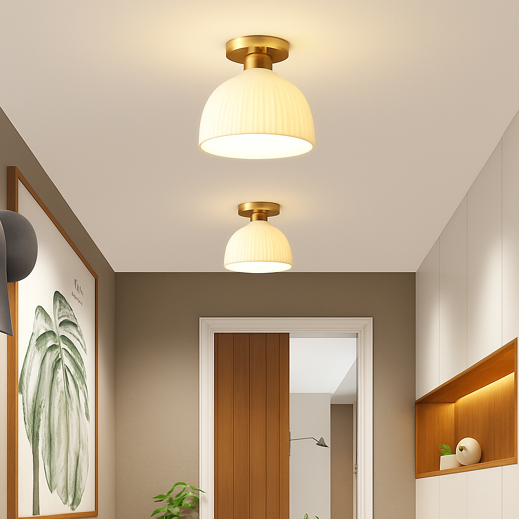 Céramique verre Led couloir plafonnier pour allée couloir vestiaire balcon nordique E27 acrylique lustre reste luminaires - vue 3 sur 23