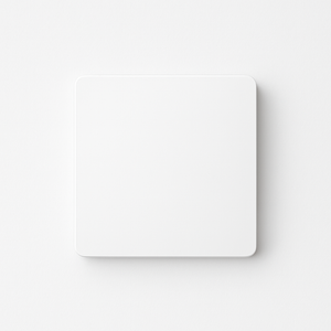 Flat socket cover in matte white steel with rounded edges