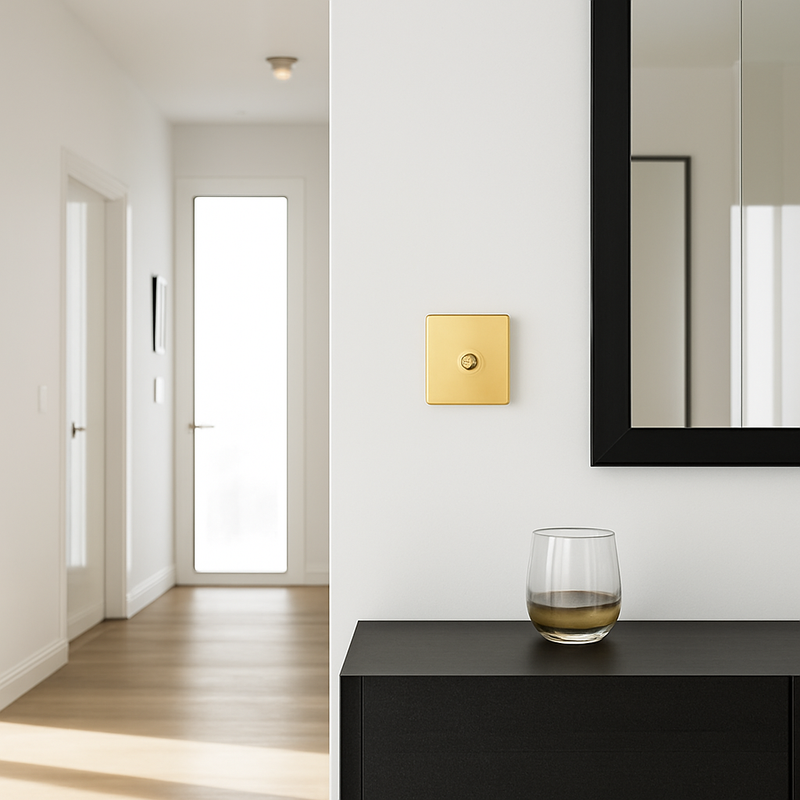 Cache prise vide en acier doré brossé et bords arrondis