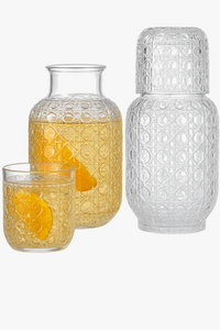 Carafe de chevet et verre style vintage relief