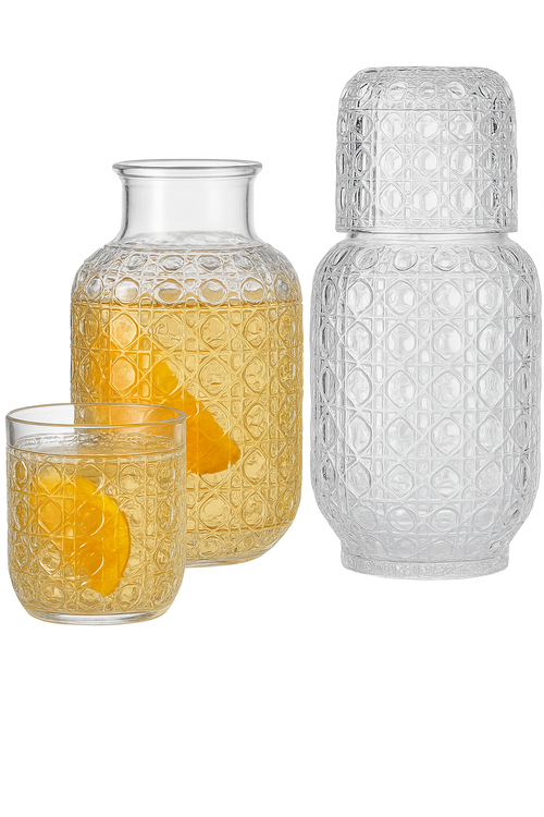 Carafe de chevet et verre style vintage relief
