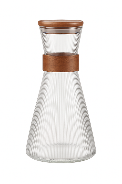 Carafe en verre style japonais etui noyer stries