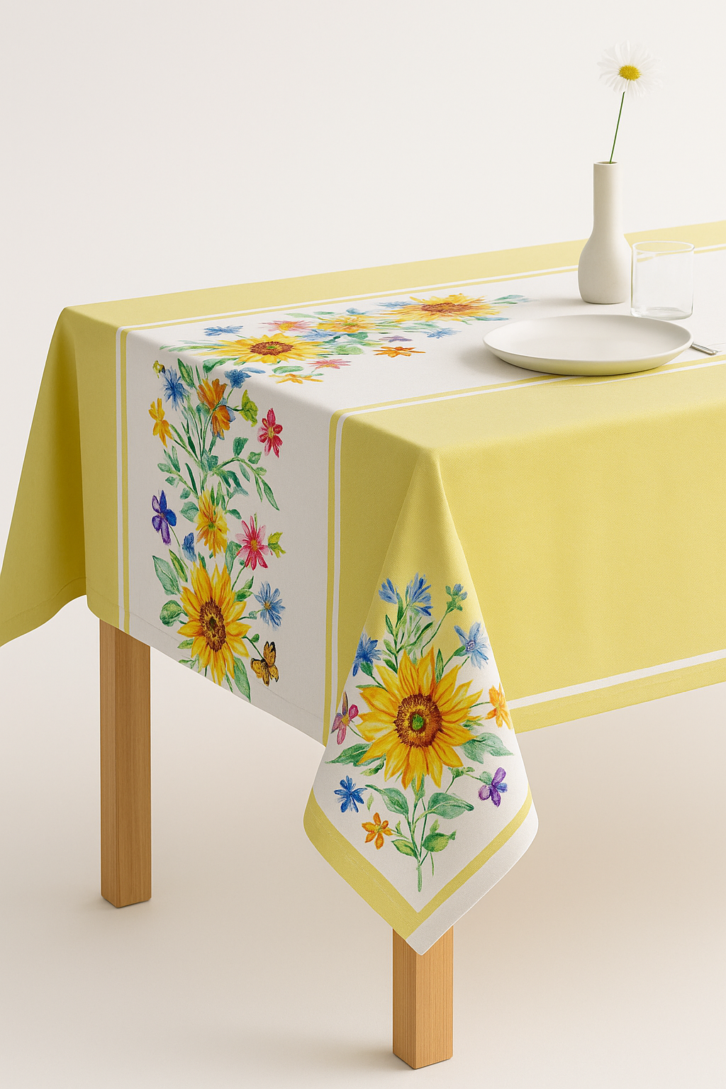 Chemin de table motifs tournesols papillons style champêtre - vue 3 sur 3