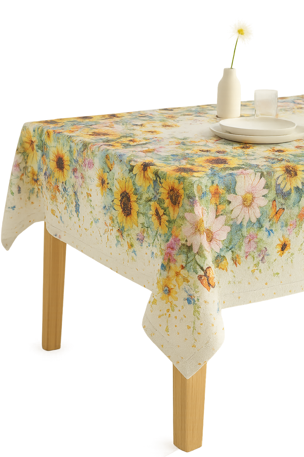 Chemin de table motifs tournesols papillons style champetre