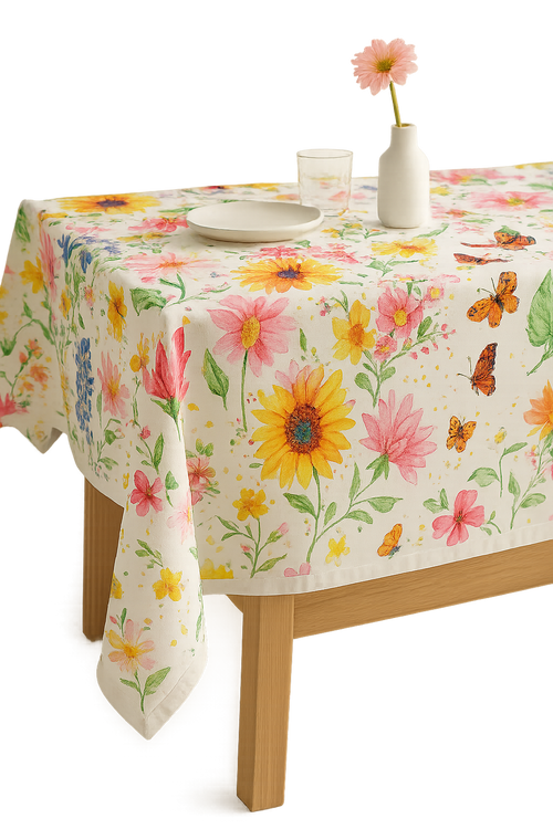 Chemin de table motifs tournesols papillons style champetre