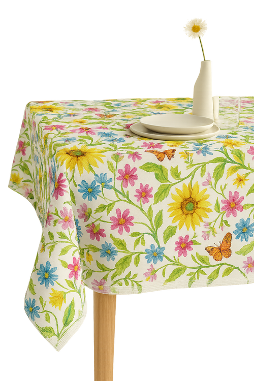 Chemin de table motifs tournesols papillons style champêtre