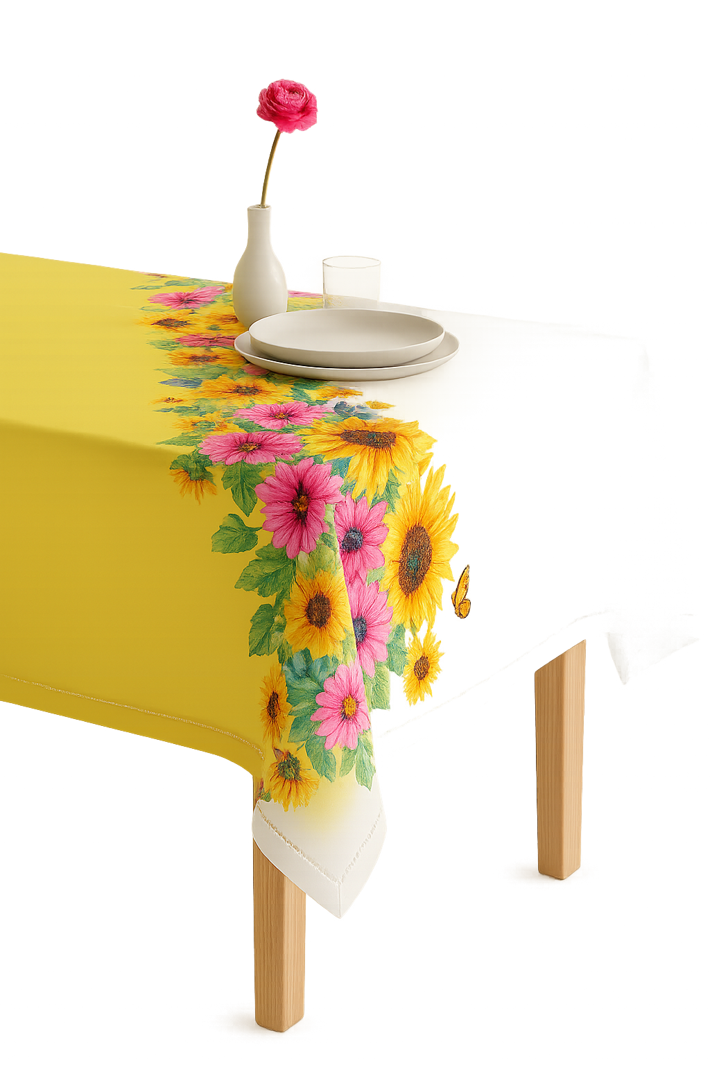 Chemin de table motifs tournesols papillons style champetre