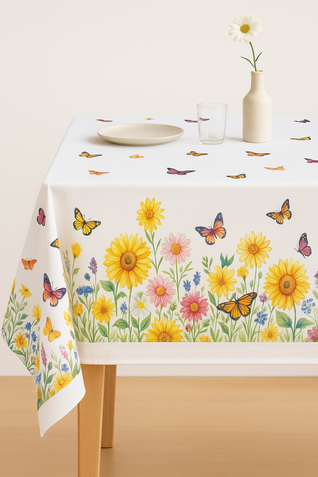 Nappe tournesols papillons style champetre lavable