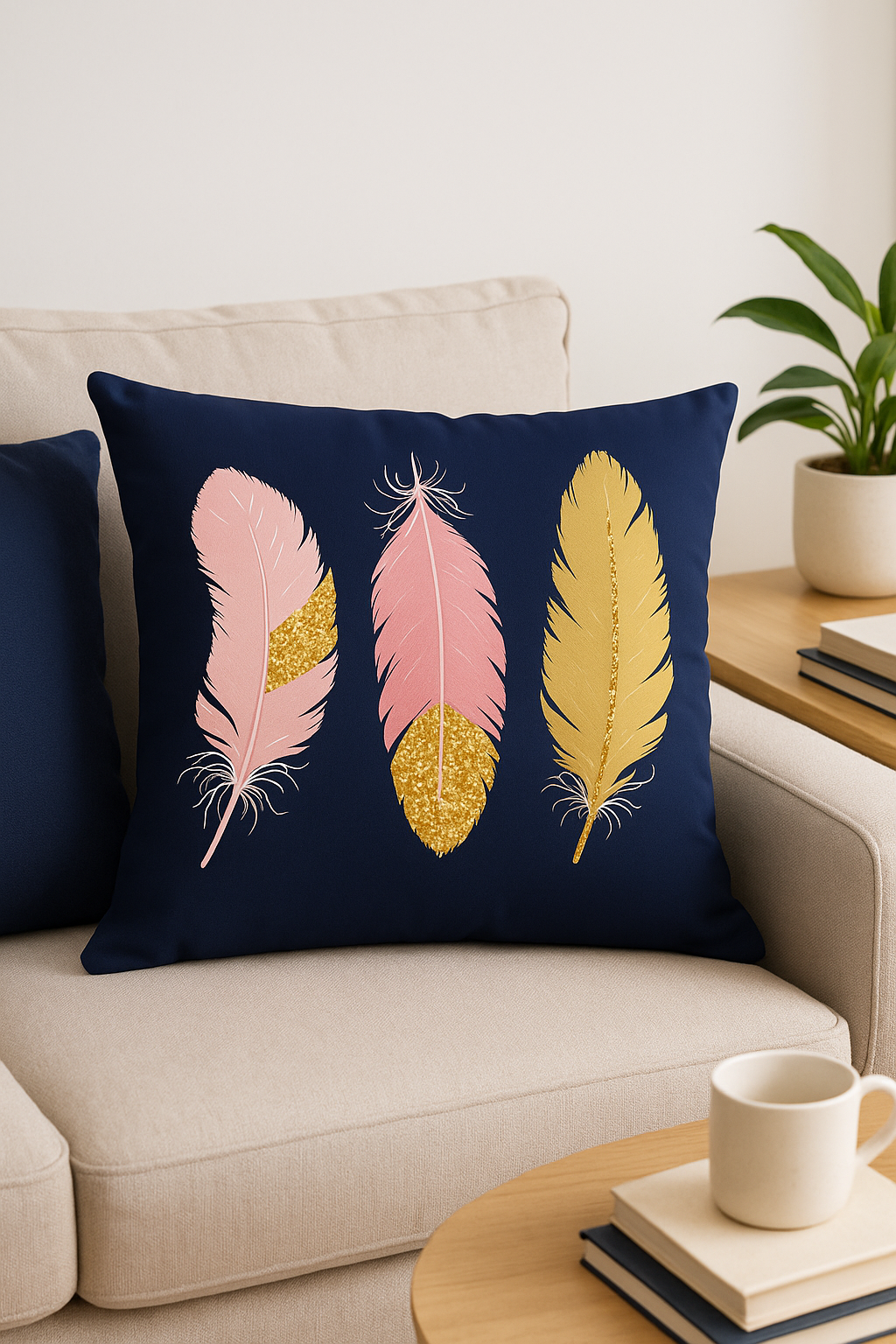coussin bleu marine à motifs géométriques pour décoration intérieure - vue 3 sur 2
