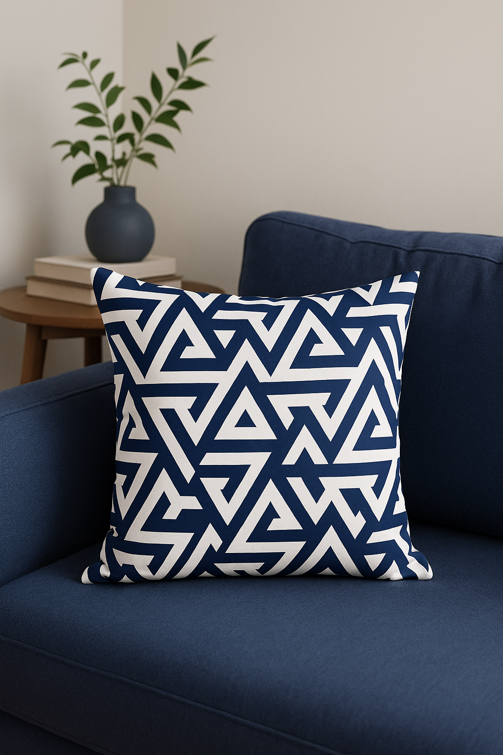 coussin bleu marine géométrique pour canapé moderne