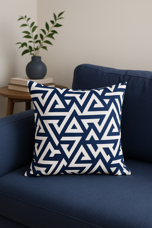 coussin bleu marine géométrique pour canapé moderne - vue 2 sur 2