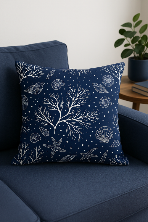 coussin bleu marine géométrique pour canapé ou lit - vue 2 sur 2